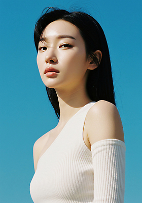 JPG 편집이미지 여자 하늘 한명 상반신 성인 여름 파란색 햇빛 뷰티 시원함 피부관리 의료성형뷰티 성인여자한명만 피부톤 퍼스널컬러 편집실사 AI인물포토 AI콘텐츠 1 계절 컬러 사람 태양 피부 CG 여자한명만 성인여자만 파일형식 AI포토