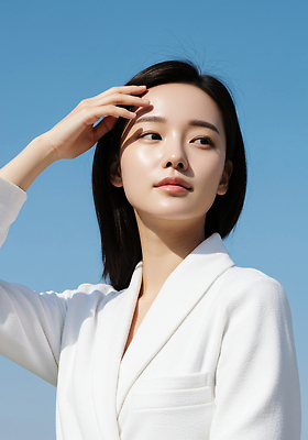 JPG 편집이미지 여자 하늘 한명 상반신 성인 여름 파란색 햇빛 뷰티 만지기 시원함 피부관리 의료성형뷰티 성인여자한명만 피부톤 퍼스널컬러 편집실사 AI인물포토 AI콘텐츠 1 계절 컬러 모션 사람 태양 피부 CG 여자한명만 성인여자만 파일형식 AI포토