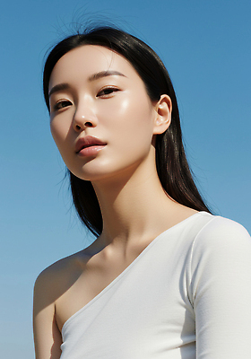 JPG 편집이미지 여자 하늘 한명 상반신 성인 여름 파란색 햇빛 뷰티 시원함 피부관리 의료성형뷰티 성인여자한명만 피부톤 퍼스널컬러 편집실사 AI인물포토 AI콘텐츠 1 계절 컬러 사람 태양 피부 CG 여자한명만 성인여자만 파일형식 AI포토