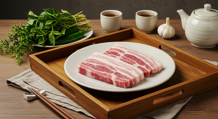 JPG 편집이미지 접시 음식 식재료 젓가락 고추 마늘 생고기 돼지고기 사람없음 찻잔 찻주전자 삼겹살 나무쟁반 젓가락받침대 테이블매트 맛있는 편집실사 AI포토 AI콘텐츠 식기 채소 주전자 잔 쟁반 수저 육류 목재 식탁보 CG 수저받침대 파일형식