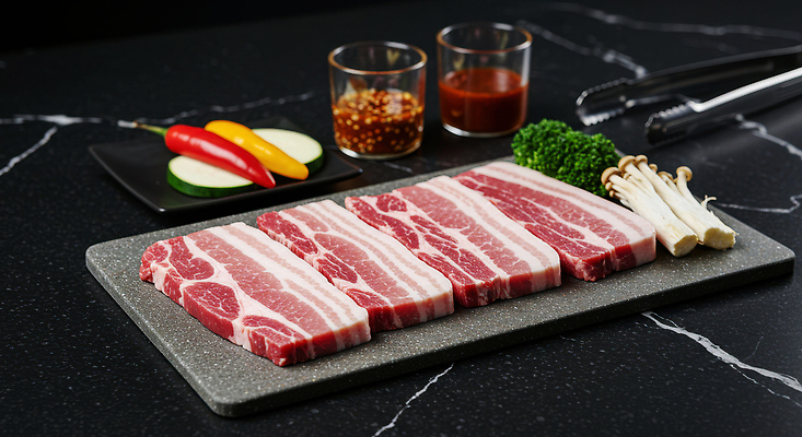 JPG 편집이미지 접시 음식 식재료 집게 생고기 돼지고기 사람없음 버섯 소스 브로콜리 삼겹살 대리석 애호박 미니파프리카 소스그릇 맛있는 편집실사 AI포토 AI콘텐츠 그릇 식기 채소 재료 호박 육류 양념 CG 파일형식