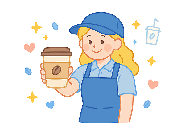 여자 유니폼 일러스트 친절 한명 미소 들기 상반신 성인 파란색 반짝임 앞치마 카페 원두 하트 직원 서비스 주기 바리스타 주문 아르바이트 캡모자 테이크아웃컵 성인여자한명만 일러캐릭터 AI파일 모양 직업 캐릭터 모자_잡화 1 옷 커피 컬러 모션 표정 사람 컵 상점 여자한명만 성인여자만 파일형식 벡터