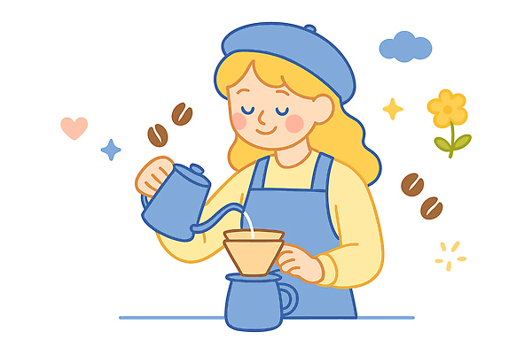구름 여자 꽃 유니폼 일러스트 주전자 한명 미소 들기 상반신 성인 파란색 반짝임 앞치마 카페 원두 직원 바리스타 아르바이트 드립커피 빵모자 캡모자 핸드드립 성인여자한명만 일러캐릭터 AI파일 자연요소 식물 직업 캐릭터 모자_잡화 1 옷 커피 컬러 모션 주방용품 표정 사람 상점 커피용품 여자한명만 성인여자만 파일형식 벡터