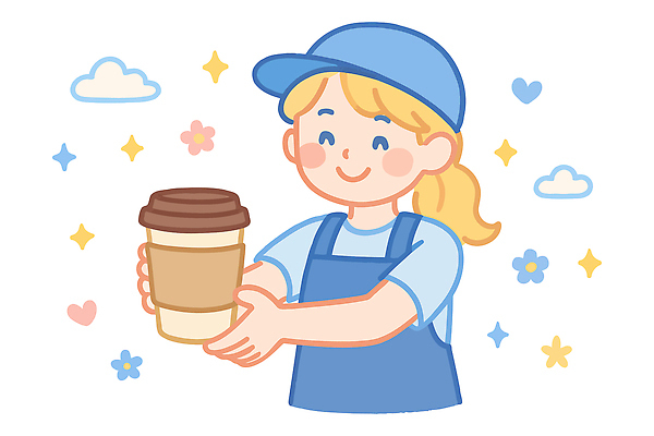 구름 여자 꽃 커피 유니폼 일러스트 친절 한명 미소 들기 상반신 성인 파란색 반짝임 앞치마 카페 손내밀기 직원 서비스 주기 바리스타 아르바이트 캡모자 테이크아웃컵 성인여자한명만 일러캐릭터 AI파일 자연요소 식물 직업 캐릭터 모자_잡화 1 옷 음료 컬러 모션 표정 사람 손짓 컵 상점 여자한명만 성인여자만 파일형식 벡터