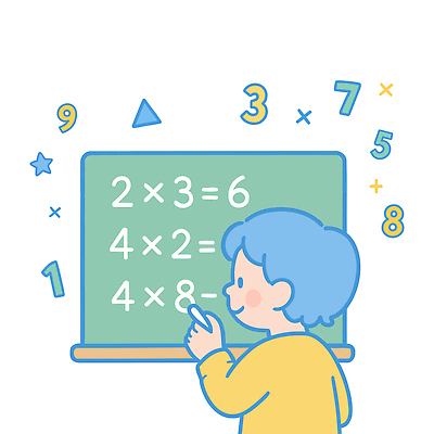 남자 행복 어린이 일러스트 교실 수업 한명 소년 상반신 숫자 칠판 성장 즐거움 신학기 분필 수학교육 곱셈 문제풀기 소년한명만 국내일러스트 AI파일 문자 1 교육 감정 학교 사람 학습 수학 초크 남자한명만 소년만 파일형식 벡터