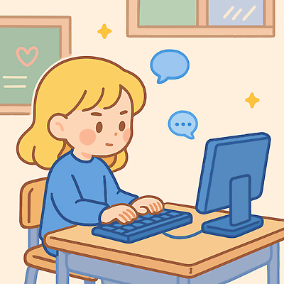 여자 행복 어린이 말풍선 의자 일러스트 창문 교실 한명 앉기 소녀 상반신 반짝임 모니터 칠판 성장 타이핑 책상 즐거움 신학기 컴퓨터교육 컴퓨터수업 소녀한명만 국내일러스트 AI파일 1 교육 감정 가구 학교 모션 수업 사람 컴퓨터 여자한명만 소녀만 파일형식 벡터
