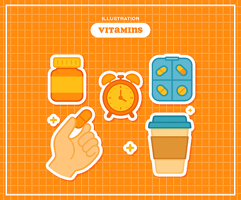손 스티커 일러스트 들기 신체부위 반짝임 세트 상자 알약 약 주황색 자명종 알람 약병 저장 비타민 원기회복 테이크아웃컵 국내일러스트 AI파일 시계 컬러 의학 모션 사람 컵 영양소 회복 병_담는 파일형식 벡터