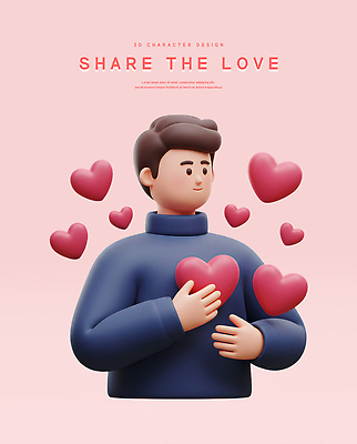 PSD 편집이미지 남자 분홍색 안기 3D캐릭터 한명 미소 상반신 성인 3D 하트 마음 잡기 사랑나눔 점토 성인남자한명만 편집3D 모양 캐릭터 1 컬러 모션 표정 사랑 사람 디지털합성 나눔 남자한명만 성인남자만 파일형식