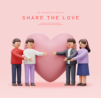 전신 PSD 편집이미지 여자 남자 분홍색 포옹 팔벌리기 3D캐릭터 미소 여러명 성인 3D 모임 하트 마음 머리띠 그룹 큼 사랑나눔 점토 성인만 편집3D 모양 캐릭터 컬러 다수 장신구 안기 모션 표정 사랑 사람 크기 디지털합성 나눔 파일형식