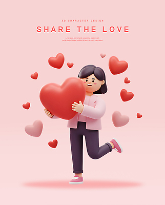 전신 PSD 편집이미지 여자 분홍색 안기 3D캐릭터 한명 미소 들기 성인 3D 하트 마음 사랑나눔 점토 다리들기 성인여자한명만 편집3D 모양 캐릭터 1 컬러 모션 표정 사랑 사람 디지털합성 나눔 여자한명만 성인여자만 파일형식