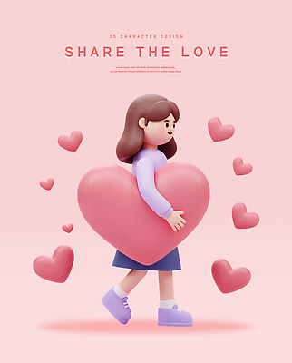 전신 PSD 편집이미지 여자 분홍색 3D캐릭터 한명 미소 들기 성인 3D 걷기 하트 마음 사랑나눔 점토 성인여자한명만 편집3D 모양 캐릭터 1 컬러 모션 표정 사랑 사람 디지털합성 나눔 여자한명만 성인여자만 파일형식