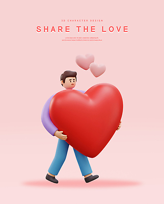 전신 PSD 편집이미지 남자 분홍색 안기 3D캐릭터 한명 미소 들기 성인 3D 걷기 하트 마음 큼 사랑나눔 점토 성인남자한명만 편집3D 모양 캐릭터 1 컬러 모션 표정 사랑 사람 크기 디지털합성 나눔 남자한명만 성인남자만 파일형식