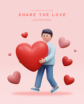 전신 PSD 편집이미지 남자 분홍색 안기 3D캐릭터 한명 미소 들기 성인 3D 걷기 하트 마음 사랑나눔 점토 성인남자한명만 편집3D 모양 캐릭터 1 컬러 모션 표정 사랑 사람 디지털합성 나눔 남자한명만 성인남자만 파일형식