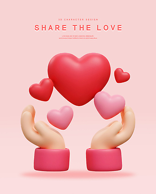 PSD 편집이미지 손 분홍색 3D캐릭터 신체부위 3D 하트 마음 사랑나눔 점토 편집3D 모양 캐릭터 컬러 사랑 사람 디지털합성 나눔 파일형식