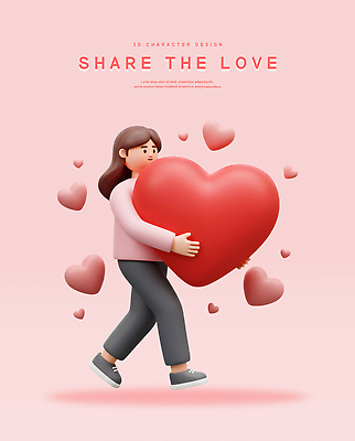 전신 PSD 편집이미지 여자 분홍색 안기 3D캐릭터 한명 미소 들기 성인 3D 걷기 하트 마음 큼 사랑나눔 점토 성인여자한명만 편집3D 모양 캐릭터 1 컬러 모션 표정 사랑 사람 크기 디지털합성 나눔 여자한명만 성인여자만 파일형식