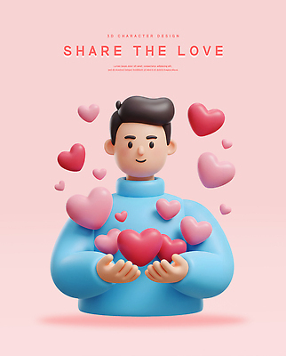 전신 PSD 편집이미지 남자 분홍색 3D캐릭터 한명 미소 들기 성인 3D 하트 마음 사랑나눔 점토 성인남자한명만 편집3D 모양 캐릭터 1 컬러 모션 표정 사랑 사람 디지털합성 나눔 남자한명만 성인남자만 파일형식