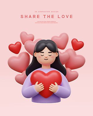 PSD 편집이미지 여자 분홍색 안기 3D캐릭터 한명 미소 들기 상반신 성인 3D 눈감음 하트 마음 사랑나눔 점토 성인여자한명만 편집3D 모양 캐릭터 1 컬러 모션 표정 사랑 사람 디지털합성 나눔 여자한명만 성인여자만 파일형식