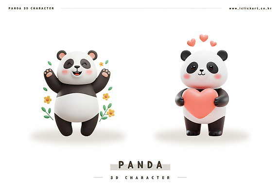 PSD 편집이미지 꽃 동물캐릭터 잎 사랑 들기 사람없음 3D 귀여움 만세 하트 판다 즐거움 편집3D 모양 식물 동물 캐릭터 감정 컨셉 곰 모션 디지털합성 파일형식