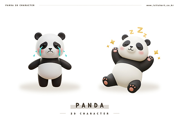 PSD 편집이미지 동물캐릭터 사람없음 반짝임 눕기 3D 귀여움 눈감음 울음 판다 눈물 울상 편집3D 수면_잠 동물 캐릭터 감정 컨셉 곰 모션 표정 잠 디지털합성 파일형식