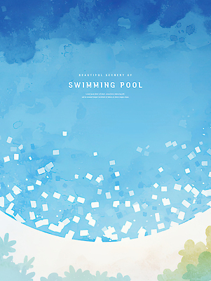 PSD 일러스트 수채화 야외수영장 사람없음 여름 파란색 시원함 감성 국내일러스트 계절 컬러 컨셉 수영장 파일형식