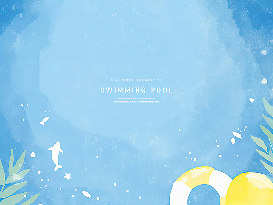 PSD 잎 일러스트 수채화 야외수영장 어류 사람없음 여름 파란색 시원함 감성 튜브 국내일러스트 식물 계절 컬러 컨셉 수영장 수중동물 파일형식