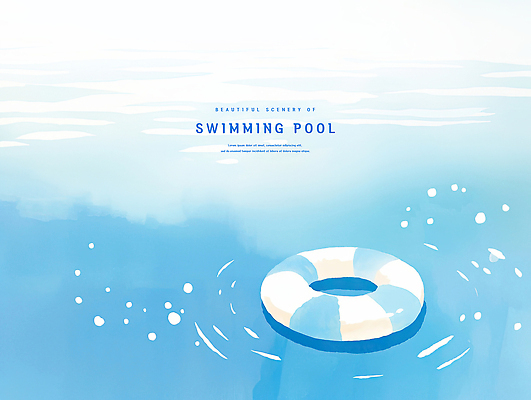 PSD 일러스트 수채화 수영장 사람없음 여름 파란색 시원함 감성 물결파장 튜브 국내일러스트 계절 물결 컬러 컨셉 파일형식