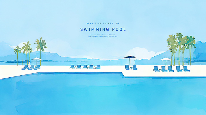 PSD 구름 일러스트 하늘 수채화 산 야외수영장 사람없음 여름 파란색 야자수 파라솔 시원함 선베드 감성 국내일러스트 자연요소 나무 계절 컬러 컨셉 의자 수영장 파일형식