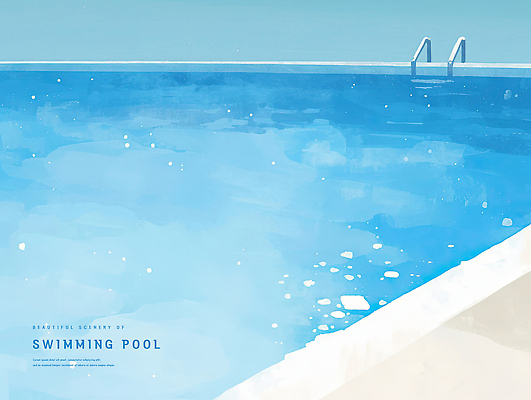 PSD 일러스트 사다리 수채화 수영장 사람없음 여름 파란색 시원함 감성 국내일러스트 계절 컬러 컨셉 도구 파일형식