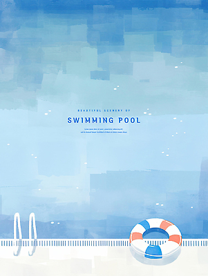 PSD 일러스트 사다리 수채화 수영장 사람없음 여름 파란색 시원함 감성 튜브 국내일러스트 계절 컬러 컨셉 도구 파일형식