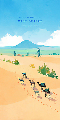 PSD 구름 이동 일러스트 하늘 수채화 사람없음 여름풍경 사막 풀 낙타 감성 산골 국내일러스트 자연요소 식물 컨셉 포유류 풍경 파일형식 여름_계절