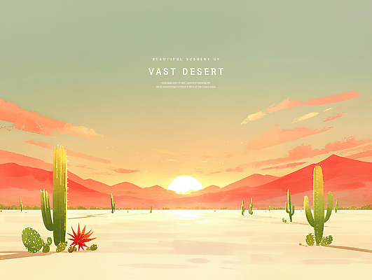 PSD 구름 일러스트 하늘 수채화 선인장 사람없음 햇빛 노을 여름풍경 사막 감성 산맥 국내일러스트 자연요소 식물 컨셉 산 풍경 태양 파일형식 여름_계절
