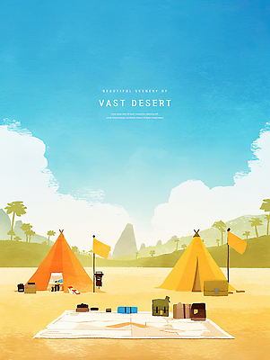PSD 구름 가방 일러스트 하늘 수채화 초원 사람없음 여름풍경 사막 깃발 언덕 감성 인디언텐트 국내일러스트 자연요소 잡화 컨셉 텐트 풍경 파일형식 여름_계절