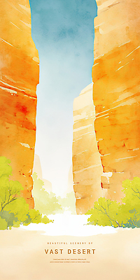 PSD 나무 일러스트 하늘 수채화 사람없음 골짜기 여름풍경 사막 암벽 감성 국내일러스트 식물 컨셉 자연 풍경 파일형식 여름_계절