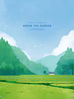 PSD 나무 구름 하늘색 일러스트 자연 하늘 수채화 주택 사람없음 초록색 여름풍경 감성 녹차밭 싱그러움 산맥 국내일러스트 자연요소 식물 컬러 컨셉 밭 산 풍경 건물 파란색 녹차 생태계 파일형식 여름_계절