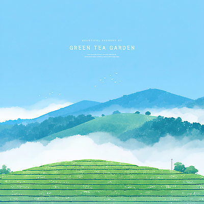 PSD 나무 구름 일러스트 자연 하늘 수채화 사람없음 파란색 여름풍경 감성 녹차밭 싱그러움 산맥 국내일러스트 자연요소 식물 컬러 컨셉 밭 산 풍경 녹차 생태계 파일형식 여름_계절