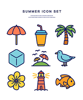아이콘 꽃 섬 갈매기 등대 어류 사람없음 여름 얼음 파라솔 냉음료 테이크아웃컵 2D아이콘 IC큐레이션 AI파일 자연요소 식물 계절 음료 조류 컵 수중동물 파일형식 벡터