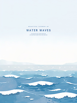 PSD 물결 파도 일러스트 하늘 수채화 사람없음 파란색 여름풍경 국내일러스트 바다 컬러 풍경 파일형식 여름_계절