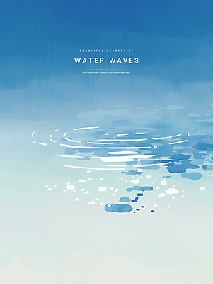 PSD 물결 바다 일러스트 수채화 사람없음 파란색 여름풍경 물결파장 국내일러스트 컬러 풍경 파일형식 여름_계절