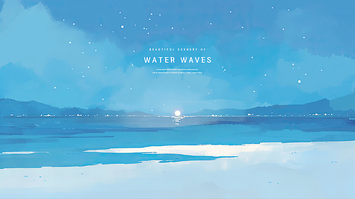 PSD 물결 바다 일러스트 밤하늘 수채화 산 사람없음 파란색 여름풍경 보름달 여름밤 국내일러스트 컬러 하늘 풍경 여름 달 야간 파일형식 여름_계절