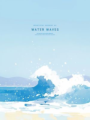 PSD 물결 파도 일러스트 하늘 수채화 산 해변 사람없음 파란색 여름풍경 국내일러스트 바다 컬러 풍경 파일형식 여름_계절