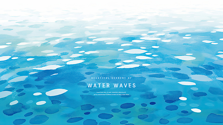 PSD 물결 바다 일러스트 수채화 사람없음 파란색 여름풍경 윤슬 국내일러스트 컬러 풍경 파일형식 여름_계절