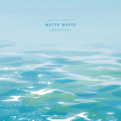 PSD 물결 바다 일러스트 수채화 사람없음 파란색 여름풍경 윤슬 국내일러스트 컬러 풍경 파일형식 여름_계절