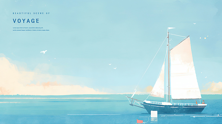 PSD 구름 바다 하늘색 일러스트 조류 하늘 수채화 항해 사람없음 여름풍경 돛단배 감성 수평선 국내일러스트 자연요소 동물 컨셉 배_교통 풍경 파란색 파일형식 여름_계절