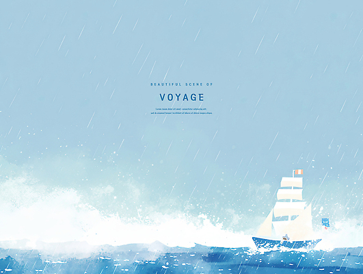 PSD 파도 바다 일러스트 하늘 수채화 항해 사람없음 파란색 여름풍경 비 돛단배 감성 국내일러스트 자연요소 컬러 컨셉 배_교통 날씨 풍경 파일형식 여름_계절