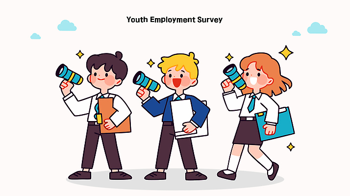 전신 여자 남자 일러스트 비즈니스 웃음 들기 여러명 청년 반짝임 망원경 검사_조사 문서 파일 일자리 탐색 고용 정책 청년만 청년취업 청년정책 일러캐릭터 AI파일 캐릭터 다수 모션 표정 사람 성인 구직 복지 채용 성인만 파일형식 벡터