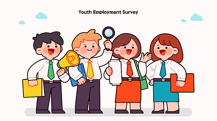 전신 여자 남자 일러스트 비즈니스 돋보기 웃음 들기 여러명 청년 확성기 검사_조사 문서 파일 일자리 탐색 고용 정책 청년만 청년취업 청년정책 일러캐릭터 AI파일 캐릭터 다수 모션 표정 사람 성인 구직 복지 채용 성인만 파일형식 벡터