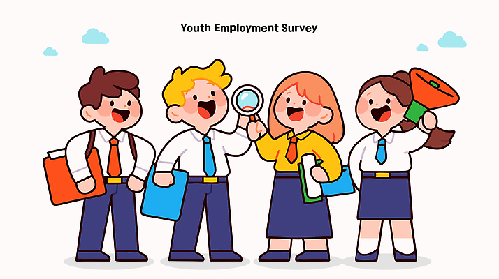 전신 여자 남자 일러스트 비즈니스 돋보기 웃음 들기 여러명 청년 확성기 검사_조사 문서 파일 일자리 탐색 고용 정책 청년만 청년취업 청년정책 일러캐릭터 AI파일 캐릭터 다수 모션 표정 사람 성인 구직 복지 채용 성인만 파일형식 벡터