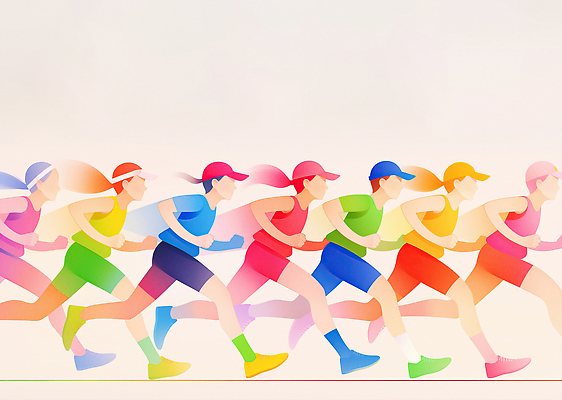 JPG 전신 여자 남자 일러스트 여러명 성인 운동복 컬러풀 달리기 운동 속도 마라톤 썬캡 러닝 캡모자 성인만 국내일러스트 AI일러스트 AI콘텐츠 모자_잡화 옷 컬러 다수 모션 건강 사람 경기 육상스포츠 파일형식