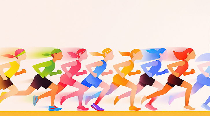 JPG 전신 여자 일러스트 여러명 성인 운동복 컬러풀 달리기 운동 속도 마라톤 러닝 성인여자만 국내일러스트 AI일러스트 AI콘텐츠 옷 컬러 다수 모션 건강 사람 경기 육상스포츠 여자만 성인만 파일형식