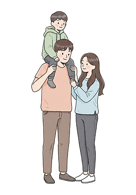 전신 PSD 여자 남자 어린이 일러스트 가족 사랑 미소 소년 성인 세명 목마 소중 가정의달 일러캐릭터 캐릭터 감정 컨셉 관계 표정 사람 5월 파일형식